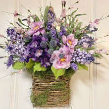 Artificial Lavender Basket Wreath Front Door Flower Wreath Decor Mothers Day Gift