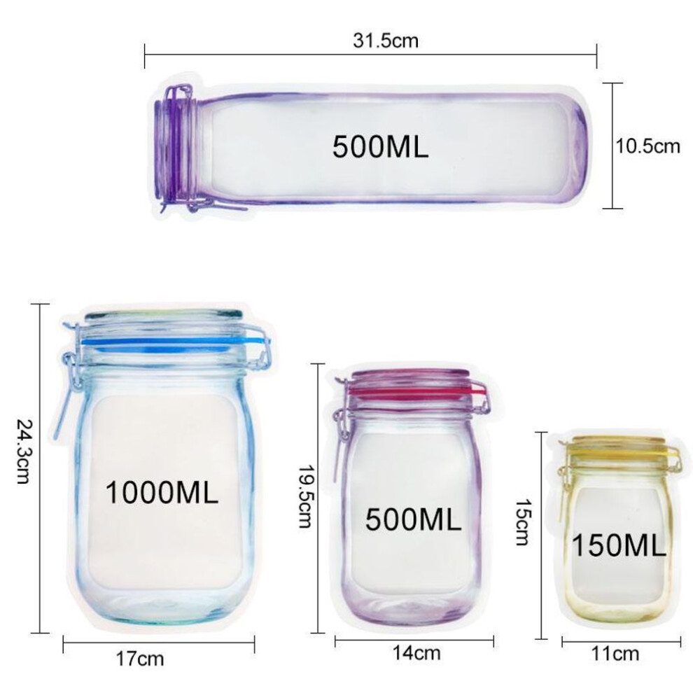 (as the picture, 4Pcs Four Shapes) Reusable Ziplock Bags Mason Jar Shaped Cookies Bag Waterproof Fresh-keeping Snacks Storage Bag