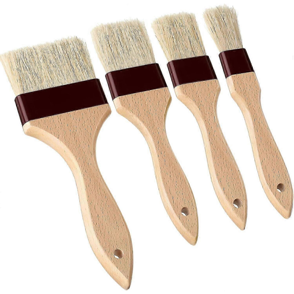 4 Pieces Pastry Brushes Basting Oil Brush with Boar Bristles and oak Hardwood Handles for Spreading Butter Cooking Baking Brush