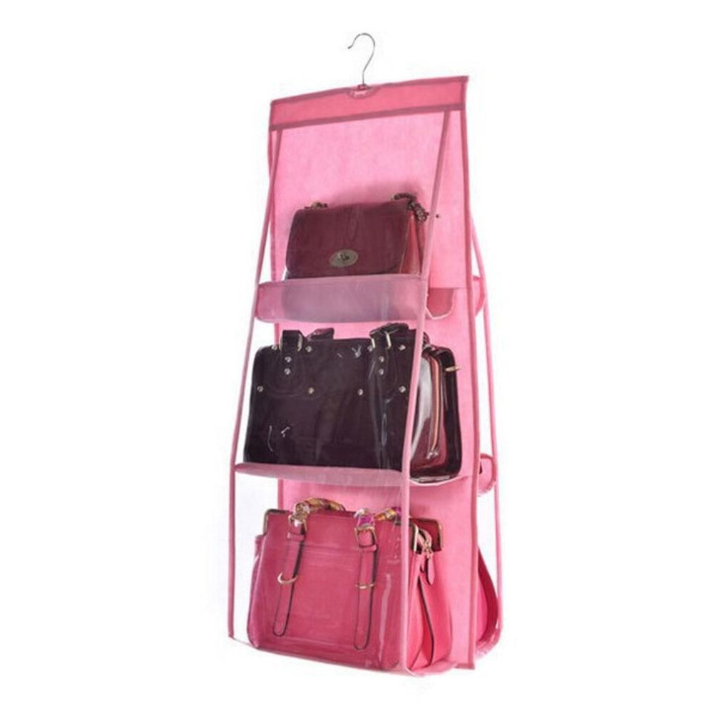 (pink) 6 Pocket Hanging Handbag Organizer For Wardrobe Storage Bag Door Wall Sundry Shoe Bag With Hanger