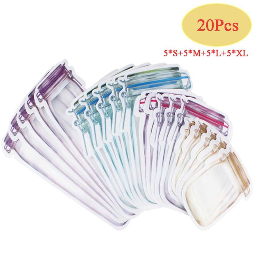 (as the picture, 20Pcs) Reusable Ziplock Bags Mason Jar Shaped Cookies Bag Waterproof Fresh-keeping Snacks Storage Bag