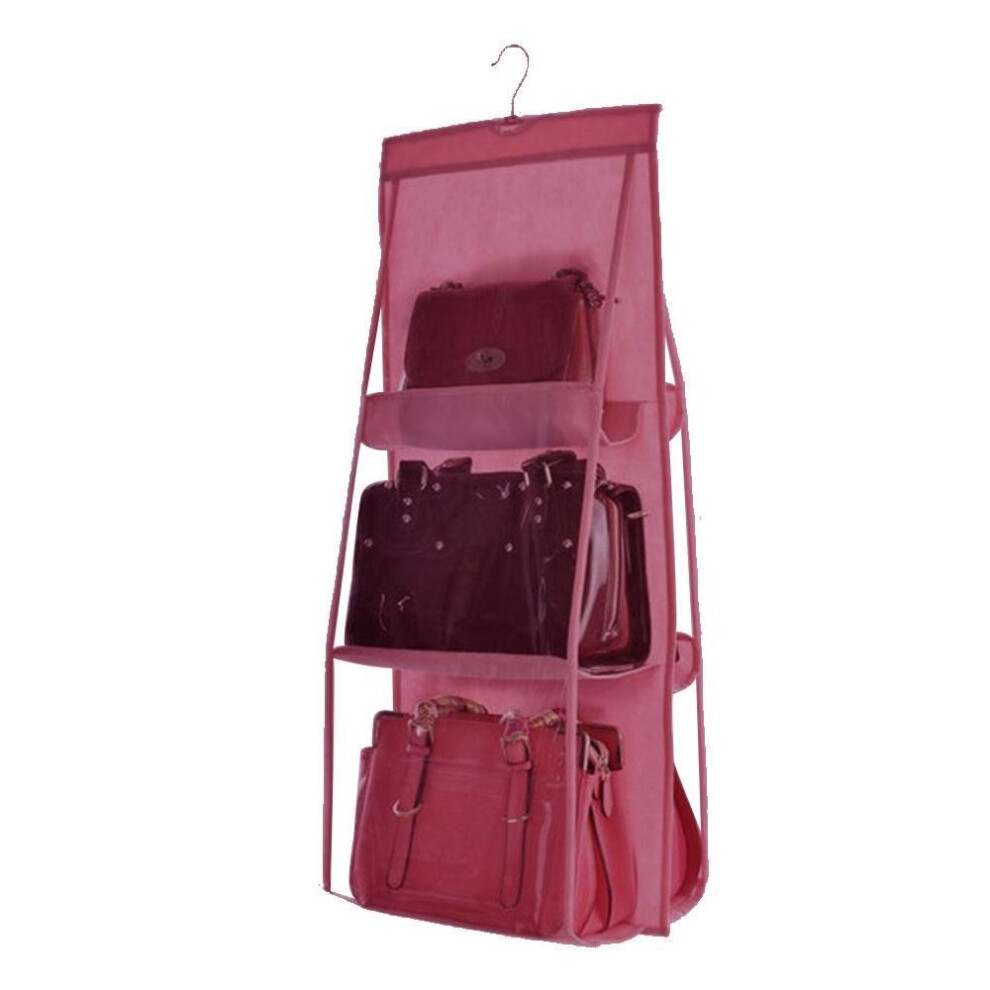 (fuchsia) 6 Pocket Hanging Handbag Organizer for Wardrobe Storage Bag Door Wall Sundry Shoe Bag with Hanger