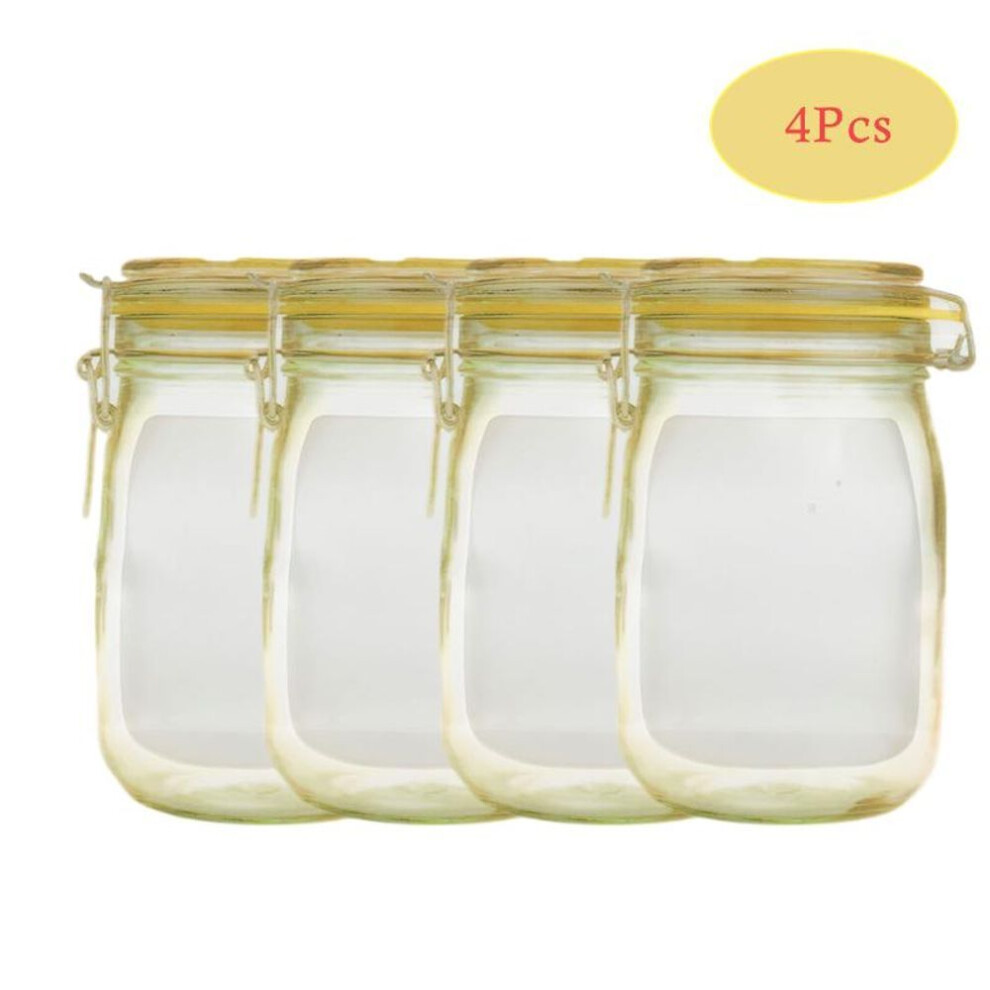 (as the picture, 4pcs Small) Reusable Ziplock Bags Mason Jar Shaped Cookies Bag Waterproof Fresh-keeping Snacks Storage Bag
