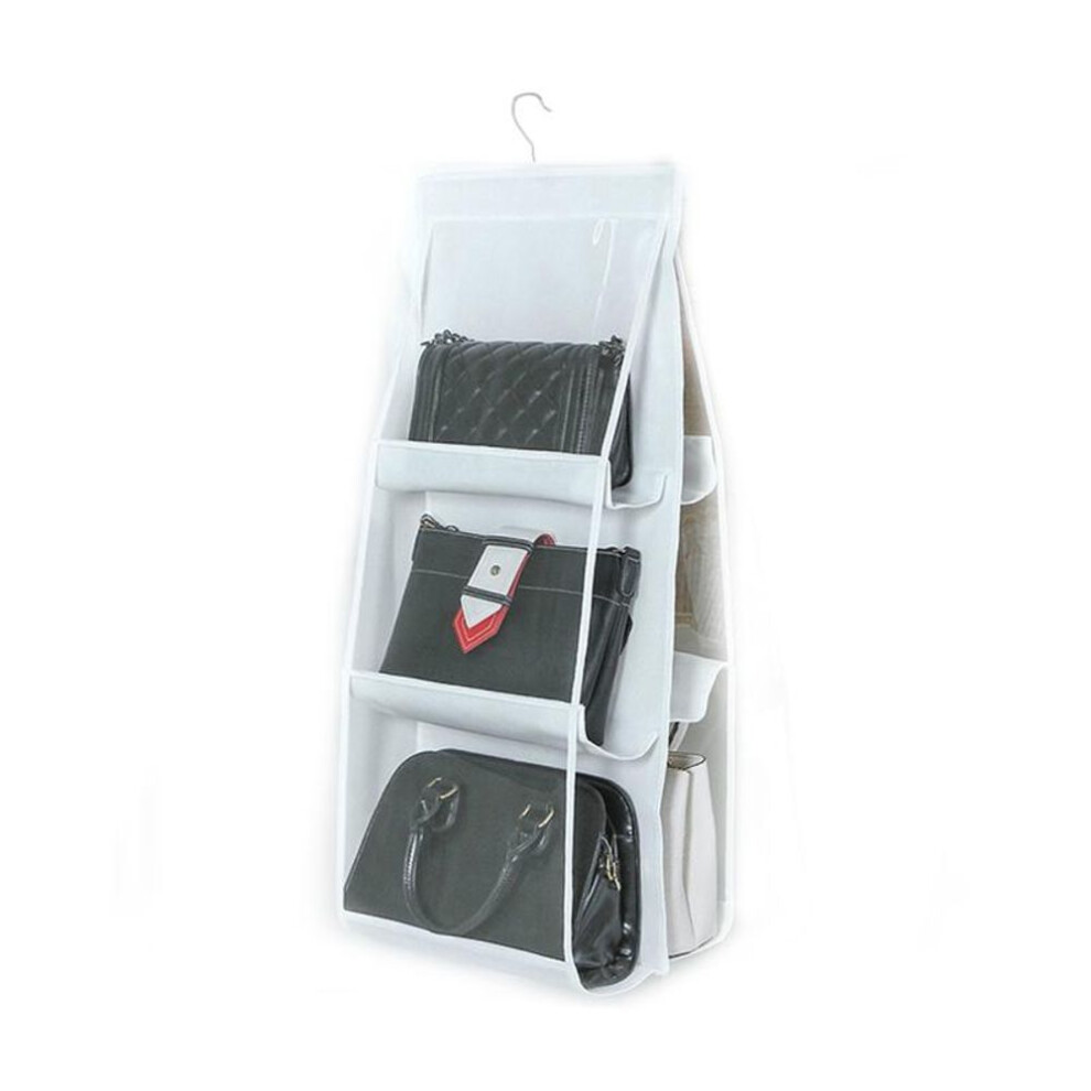 (white) 6 Pocket Hanging Handbag Organizer For Wardrobe Storage Bag Door Wall Sundry Shoe Bag With Hanger