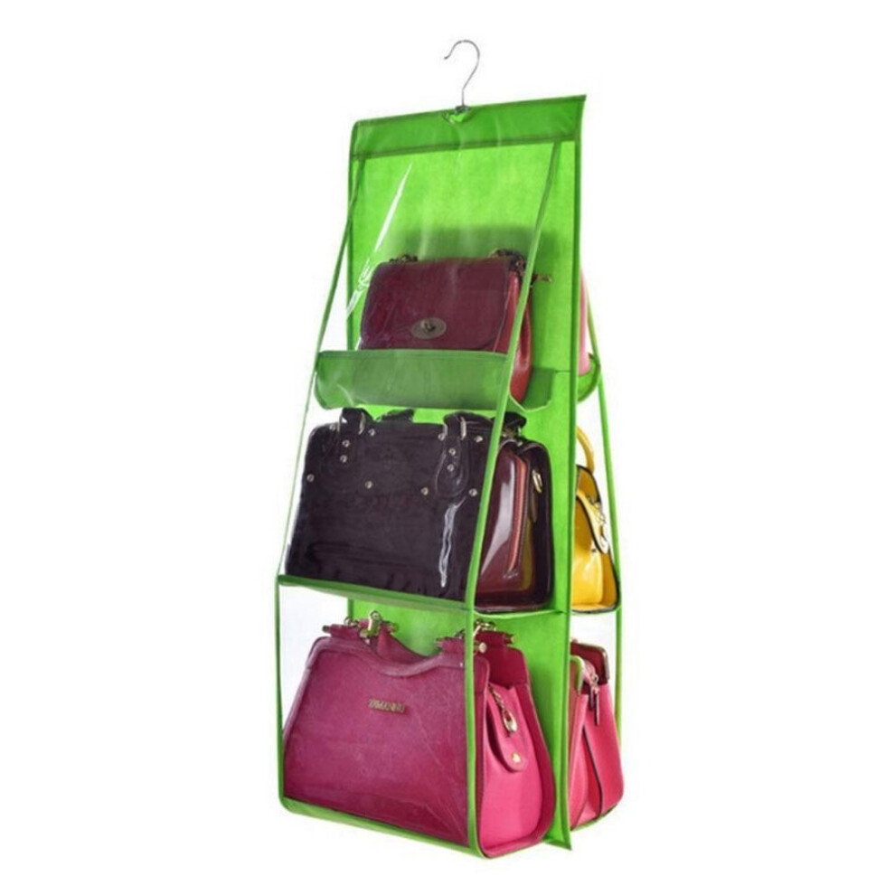 (green) 6 Pocket Hanging Handbag Organizer For Wardrobe Storage Bag Door Wall Sundry Shoe Bag With Hanger