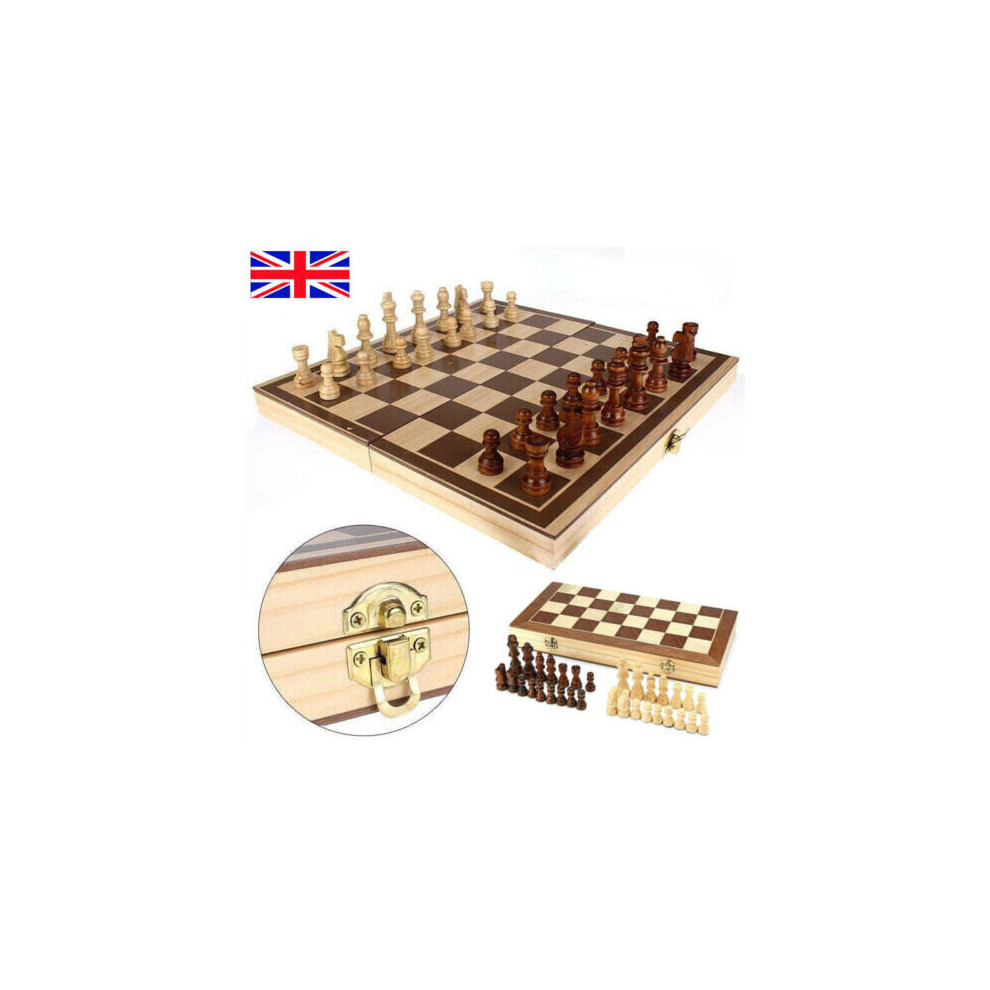 Flemye Large Chess Wooden Set Folding Chessboard Pieces Wood Board Chess