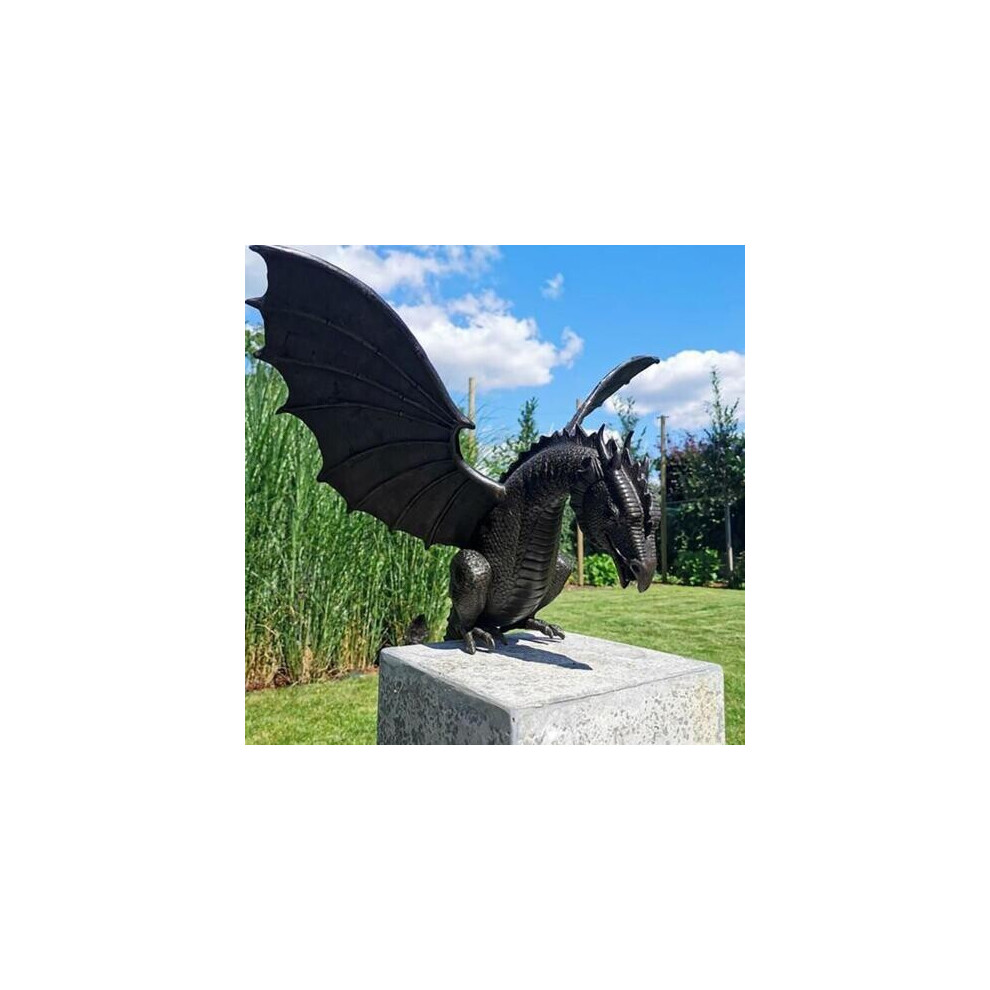 Flemye Garden Dragon Statue Fountain - Resin Dragon Ornament, 35X30x23 Cm, Weatherproof Garden Sculpture Bronze