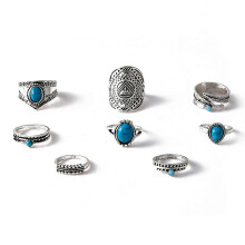 8Pcs Knuckle Rings Leaf Faux Turquoise Unisex Bohemian Stackable Finger Rings Fashion Jewelry