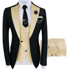 (Apricot, XL) Men's Gentlemen's Suits Luxury Party Stage Men's Tuxedo Fitted 3-piece Jacket Pants Vest