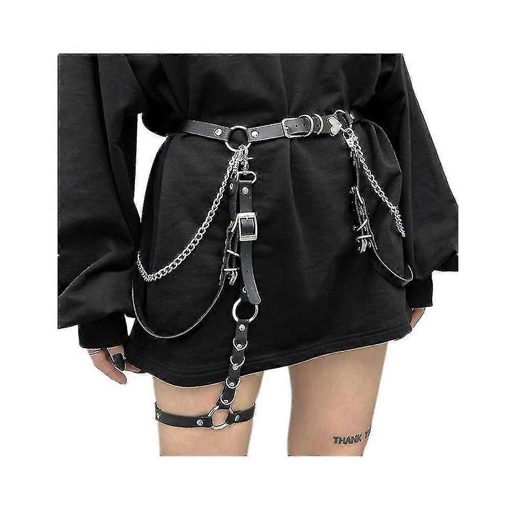 Women's Leather Harness Garter Belt with Chain , Belt with Thigh Garters ,hip Hop Style