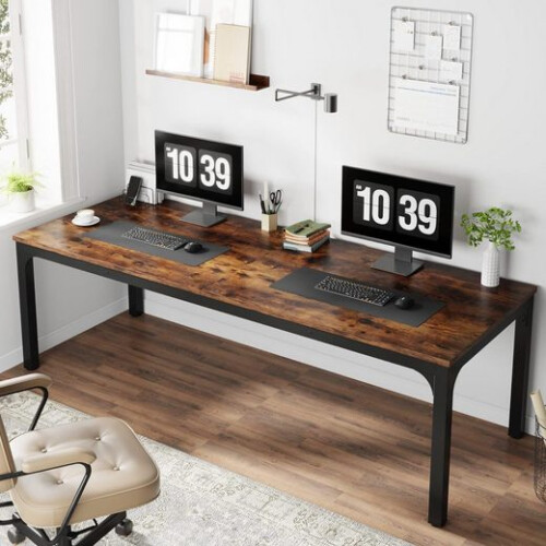 Tribesigns Tribesigns Computer Desk 200x70x75cm, Double PC Office Table, Brown
