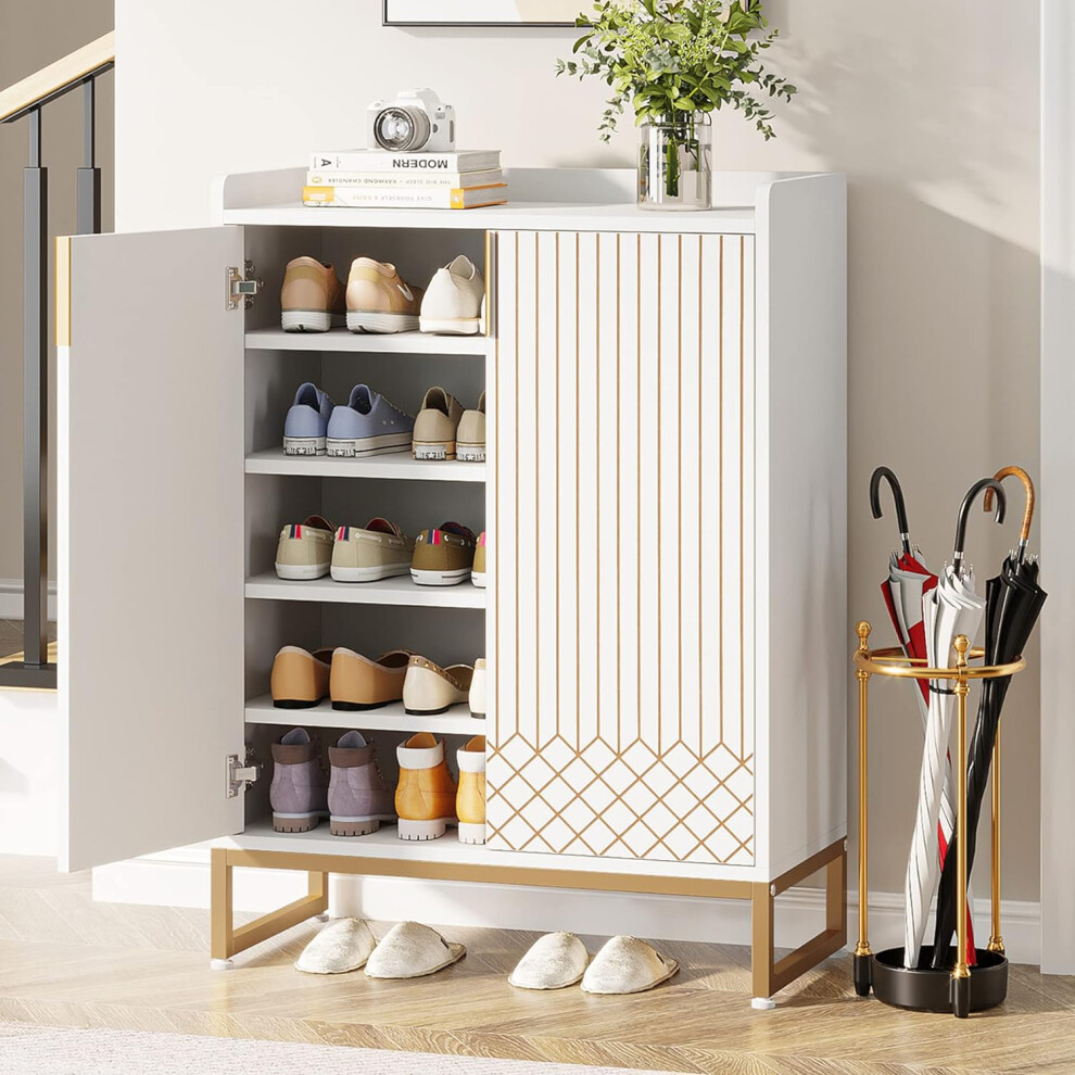 Meuble à chaussures Tribesigns meuble à chaussures avec 2 portes, étagère à chaussures coffre à chaussures pour 25 paires