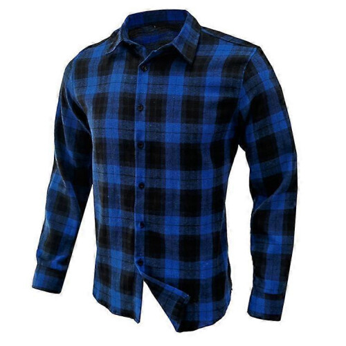 (S,blue)Men's Long-Sleeve Flannel Shirt 1