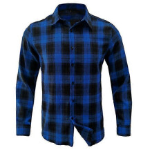 (S,blue)Men's Long-Sleeve Flannel Shirt
