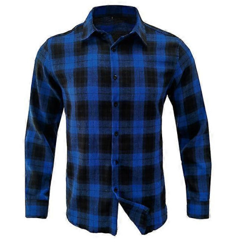 (S,blue)Men's Long-Sleeve Flannel Shirt