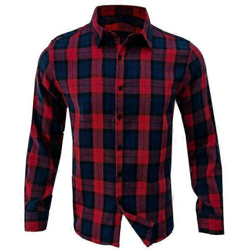 (L,red)Men's Long-Sleeve Flannel Shirt 1