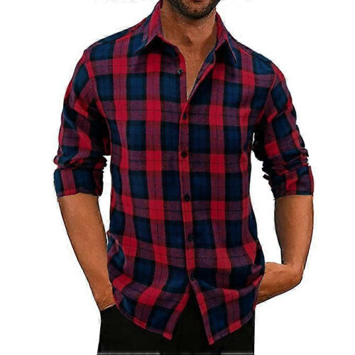 (L,red)Men's Long-Sleeve Flannel Shirt