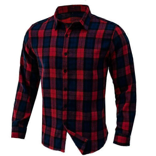 (L,red)Men's Long-Sleeve Flannel Shirt 2