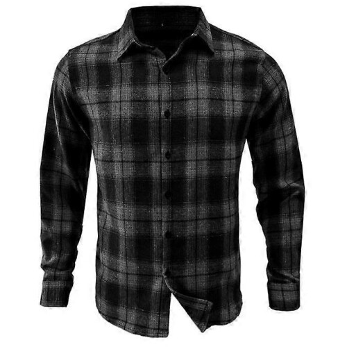 (L,black grey)Men's Long-Sleeve Flannel Shirt 1