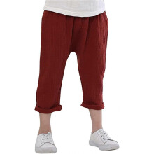 (130cm,Red)Kids Pants Boy Girl Summer Solid Color Linen Pleated Trousers