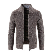 (M,coffee)Cardigan Sweater Coat Men Long Sleeve Stand Collar Knitted Jumper Jacket