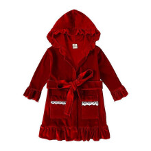(130,color1)Girls Robe Fleece Hooded Robe With Belt