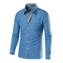 (M,blue)Men's Shirts Striped Patch Long Sleeve Shirts