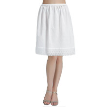 (XL,Ivory-50cm Length)100% Cotton Women'shalf Slip Underskirt Vintage Skirt Extender With Lace Embroidery