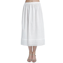 (M,Ivory-80cm Length)100% Cotton Women'shalf Slip Underskirt Vintage Skirt Extender With Lace Embroidery