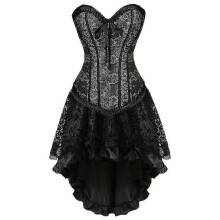 (3XL,Apricot)Women Sexy Lace Floral Corset Dress Victoria Vintage Corset Top Waist Cincher Bustier Gothic Asymmetrical Skirt Set Xs-6xl