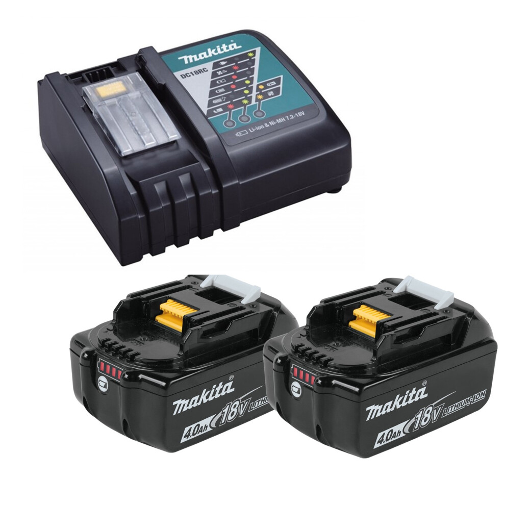 2 x Genuine Makita 18V 4.0Ah LXT Lithium Battery BL1840 + DC18RC Fast Charger
