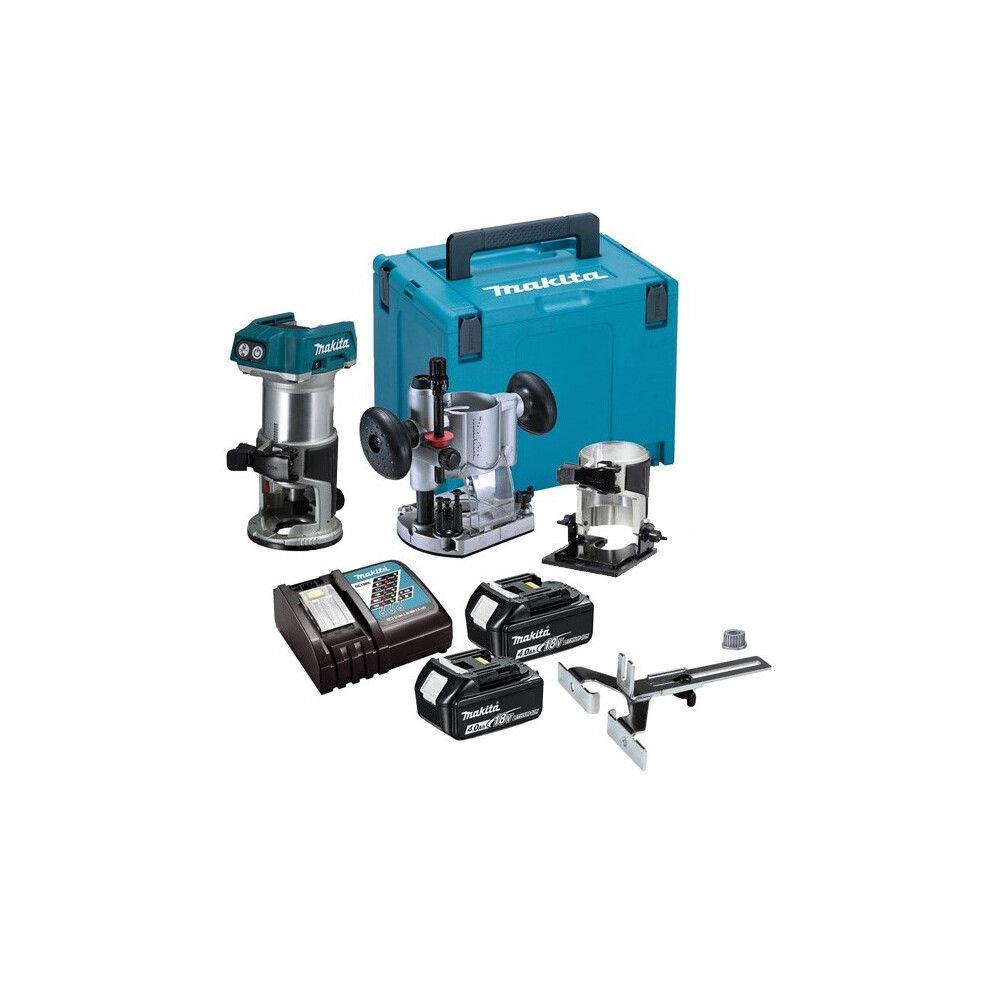 Makita DRT50RMJX2 18v Cordless Brushless Laminate Router Trimmer + Plunge Base +