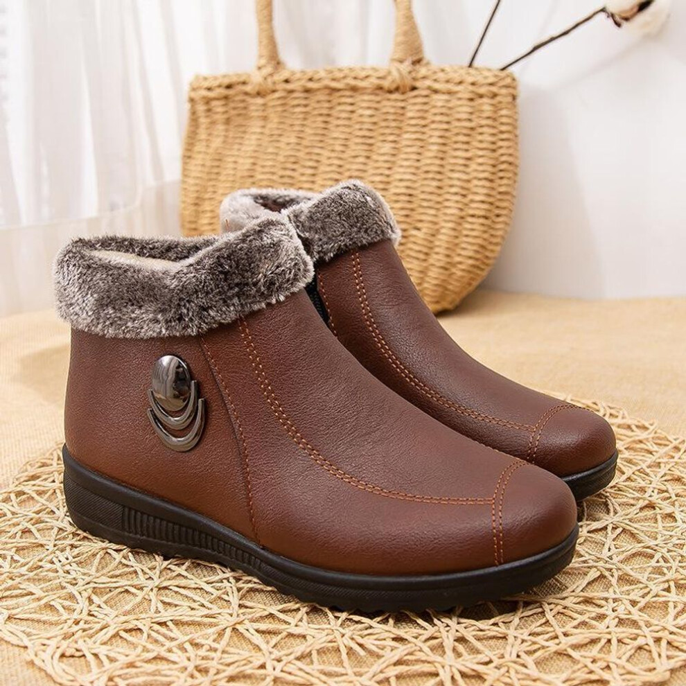 (yellow, 37) Autumn Winter Women&apos;s Boots Plus Velvet Warm Flat Ankle Boots Soft Bottom Non-slip Women&apos;s Shoes