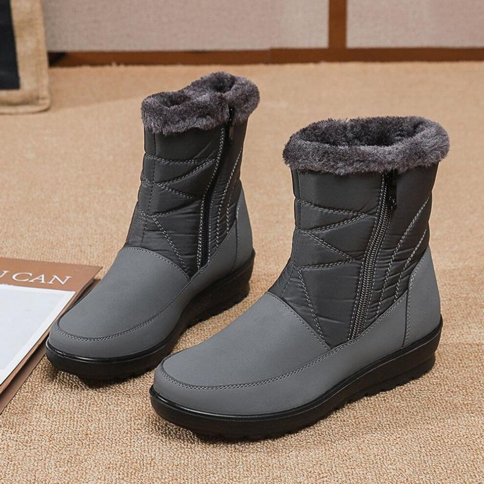 (gray, 35) Autumn And Winter Snow Boots Women&apos;s Plus Velvet Non-slip Warm Waterproof Short Boots Casual Large Size Medium Tube Shoes Women