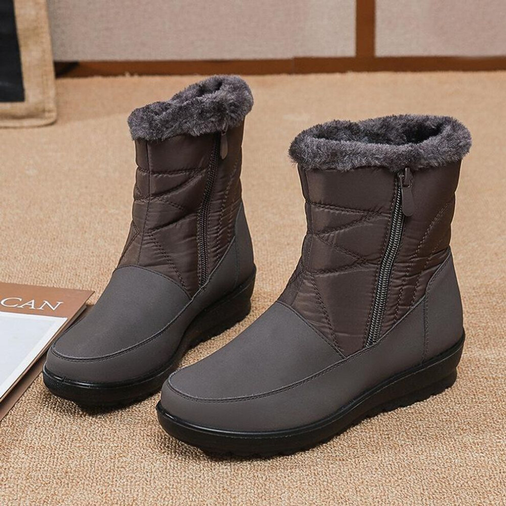 (brown, 38) Autumn and Winter Snow Boots Women's Plus Velvet Non-slip Warm Waterproof Short Boots Casual Large Size Medium Tube Shoes Women