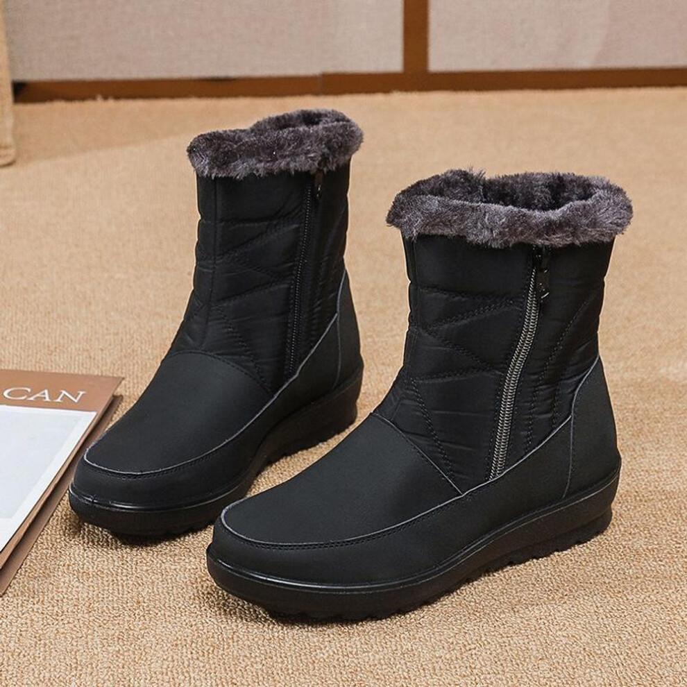 (black, 40) Autumn And Winter Snow Boots Women&apos;s Plus Velvet Non-slip Warm Waterproof Short Boots Casual Large Size Medium Tube Shoes Women