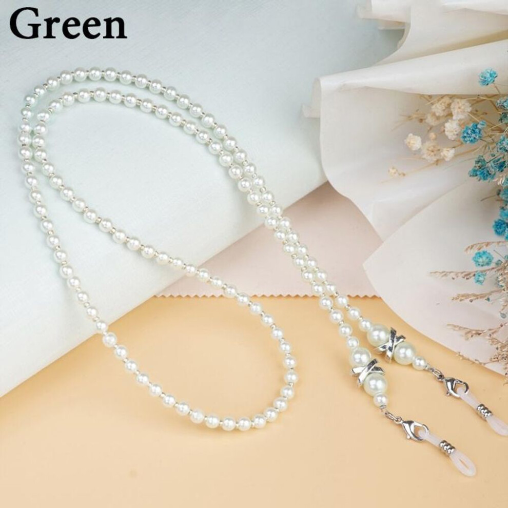 (green) 1PC Imitation Pearl Mask Chain Glasses Strap Hanging Rope Lanyard Holder Eyewear Accessory