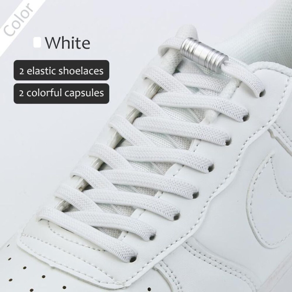 (white) Metal Lock Elastic Shoelaces No Tie Shoe Laces For Kids And Adult Sneakers Lazy Laces One Size Fits All Shoes