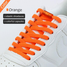 (orange) Metal Lock Elastic Shoelaces No Tie Shoe Laces For Kids And Adult Sneakers Lazy Laces One Size Fits All Shoes