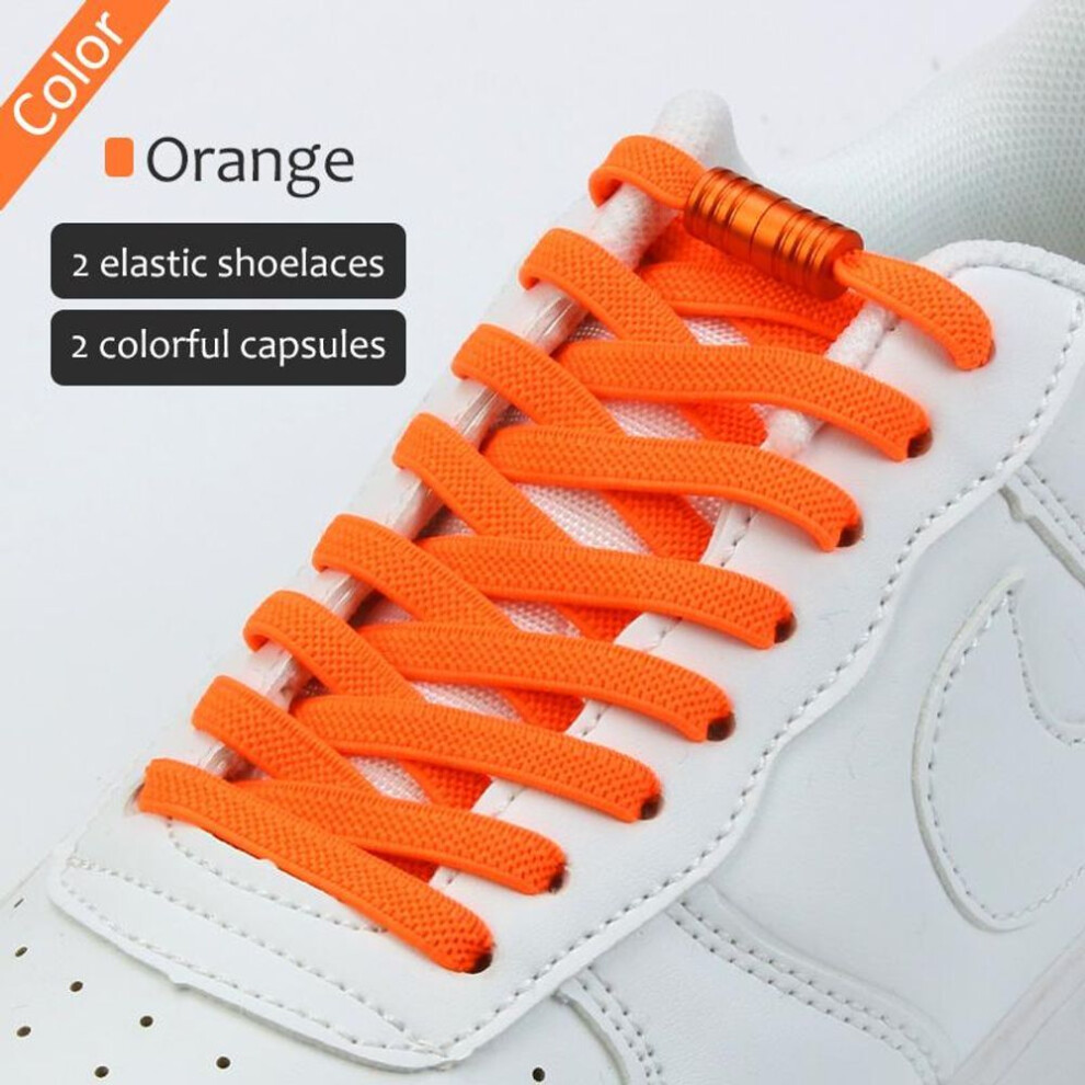 (orange) Metal Lock Elastic Shoelaces No Tie Shoe Laces For Kids and Adult Sneakers Lazy Laces One Size Fits All Shoes