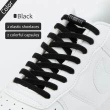 (black) Metal Lock Elastic Shoelaces No Tie Shoe Laces For Kids And Adult Sneakers Lazy Laces One Size Fits All Shoes