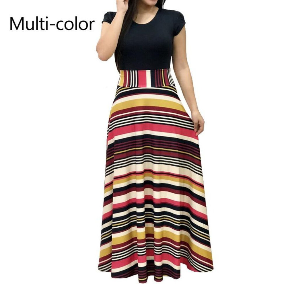 (multicolor, XL) Women Maxi Party Floral  Dress Skirt Vintage  Long Clothes Beach Crew Neck Short Sleeve S-3xl