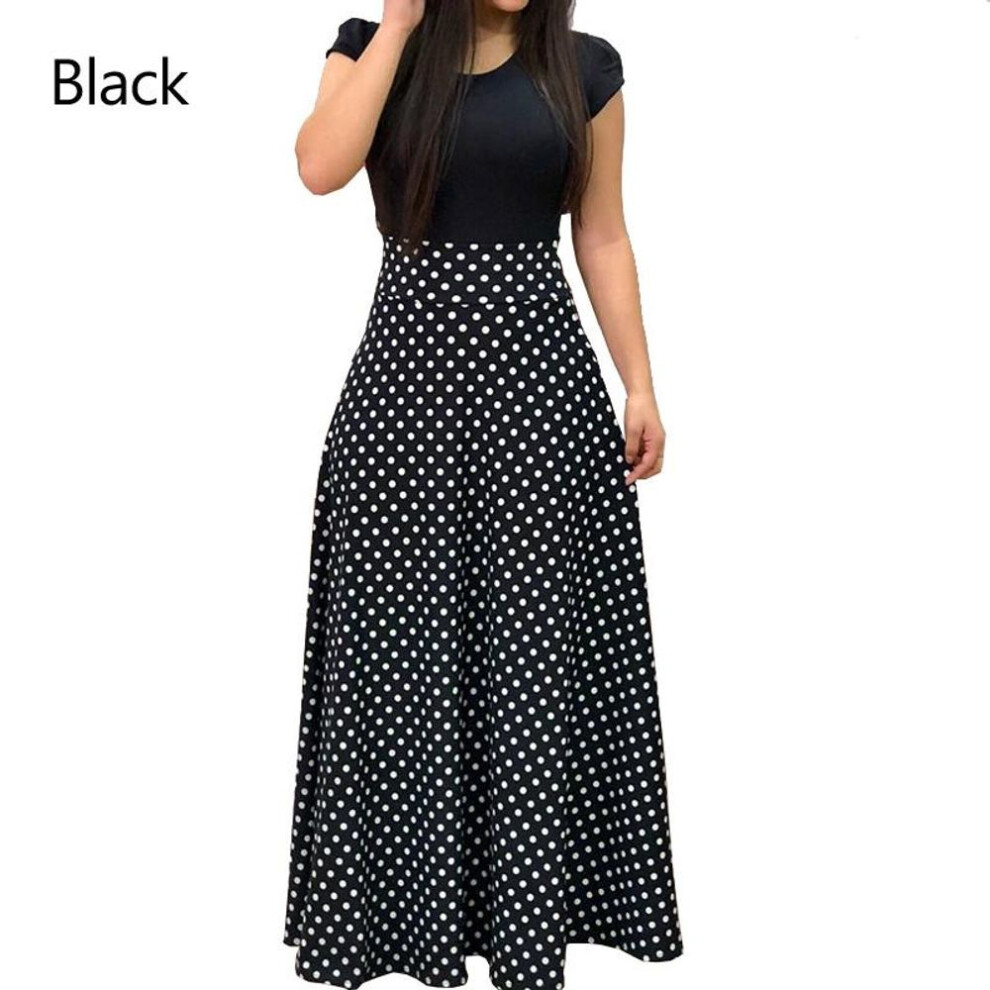 (black, 3XL) Women Maxi Party Floral  Dress Skirt Vintage  Long Clothes Beach Crew Neck Short Sleeve S-3xl
