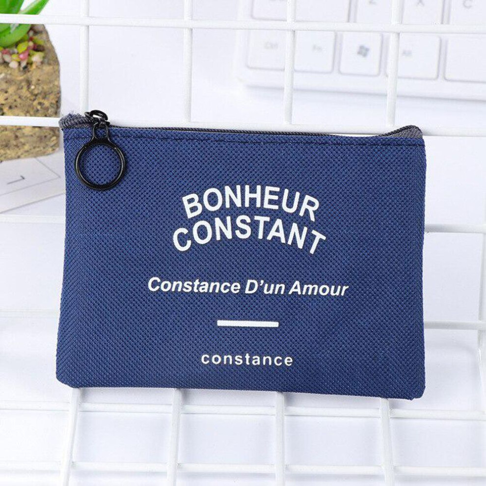 (deep,blue) 1pc Unisex Canvas Purse Card Key Mini Purse Pouch Small Zipper Coin Purse Card Holder Wallet