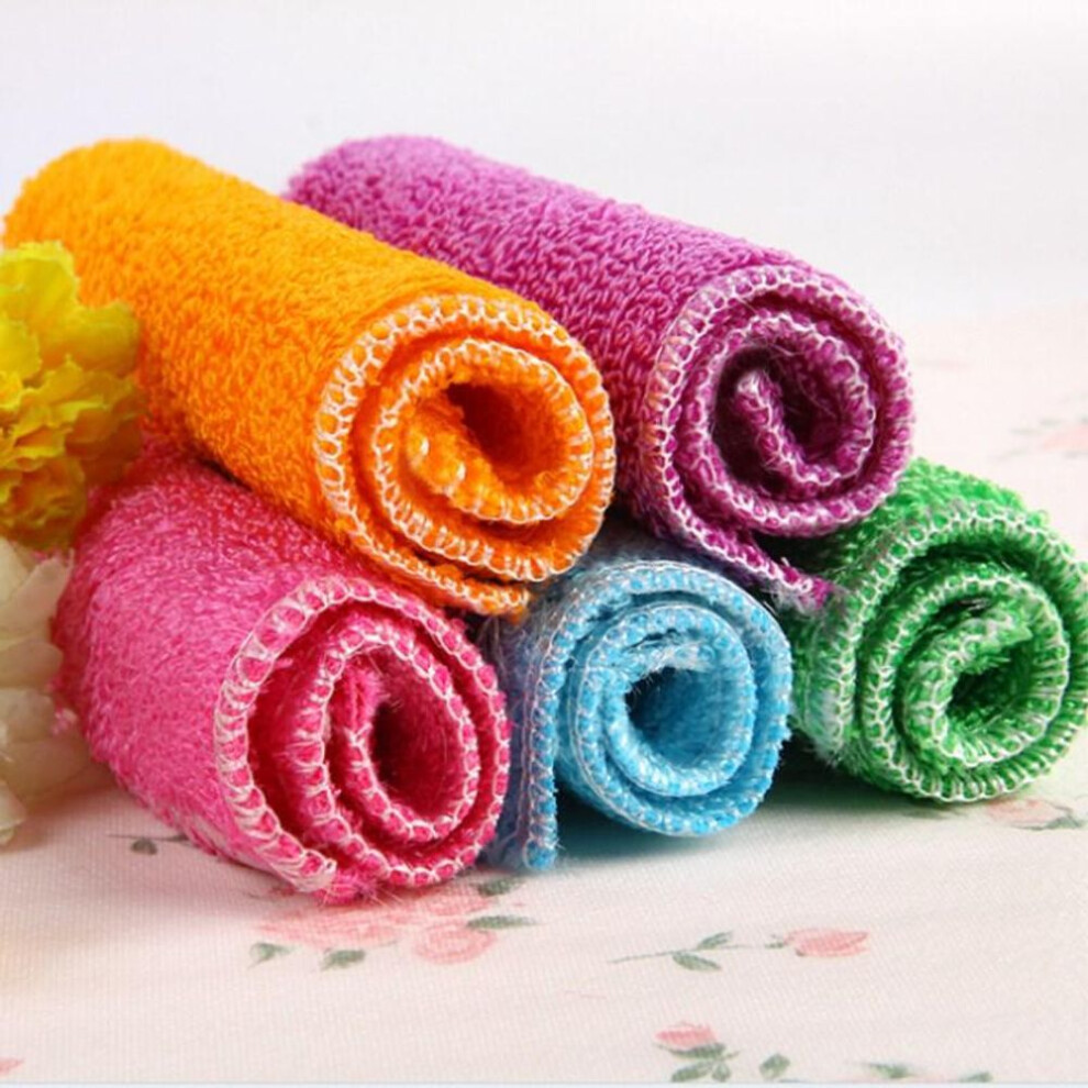 (pink) 1pcs Dish Cloth Bamboo Fiber High Efficient Anti-grease Washing Towel Kitchen Cleaning Wiping Rag