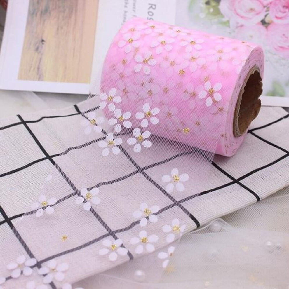 (pink) 5 Yards/roll 6cm Floret Tulle Daisy Ribbon Roll Diy Decoration