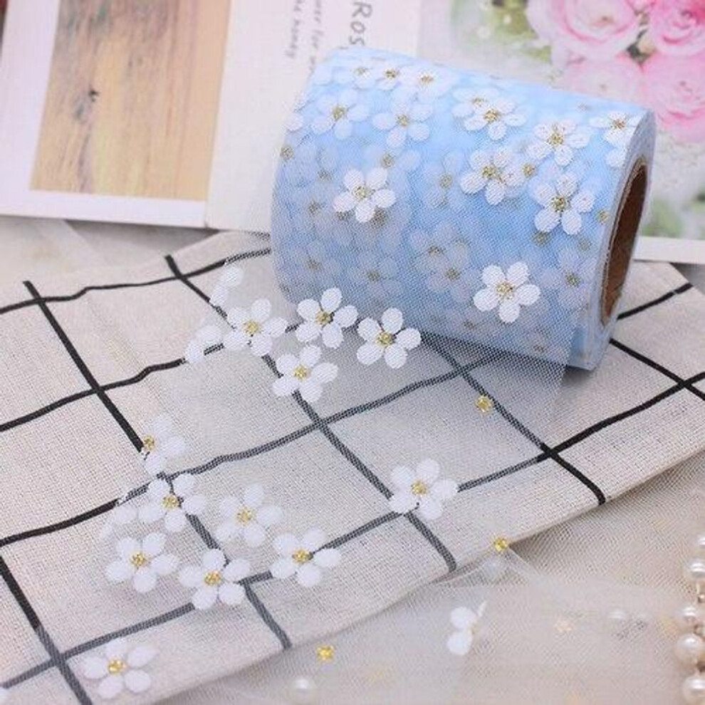 (blue) 5 Yards/roll 6cm Floret Tulle Daisy Ribbon Roll Diy Decoration