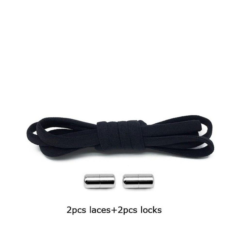 (black) 1Pair New Shoelaces Without Ties For Kids Adult Quick Lazy Laces Women Men Metal Lock Elastic Shoe Laces Sneakers Shoe Strings