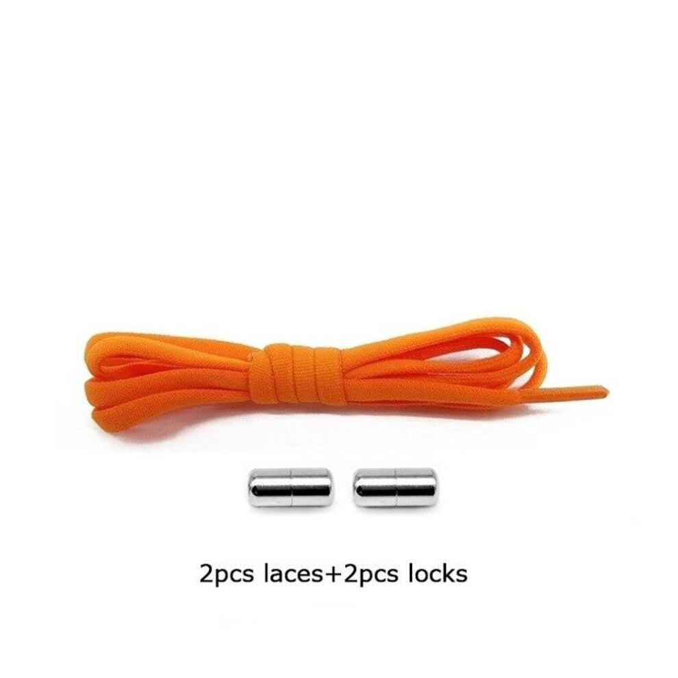(orange) 1Pair New Shoelaces Without Ties For Kids Adult Quick Lazy Laces Women Men Metal Lock Elastic Shoe Laces Sneakers Shoe Strings