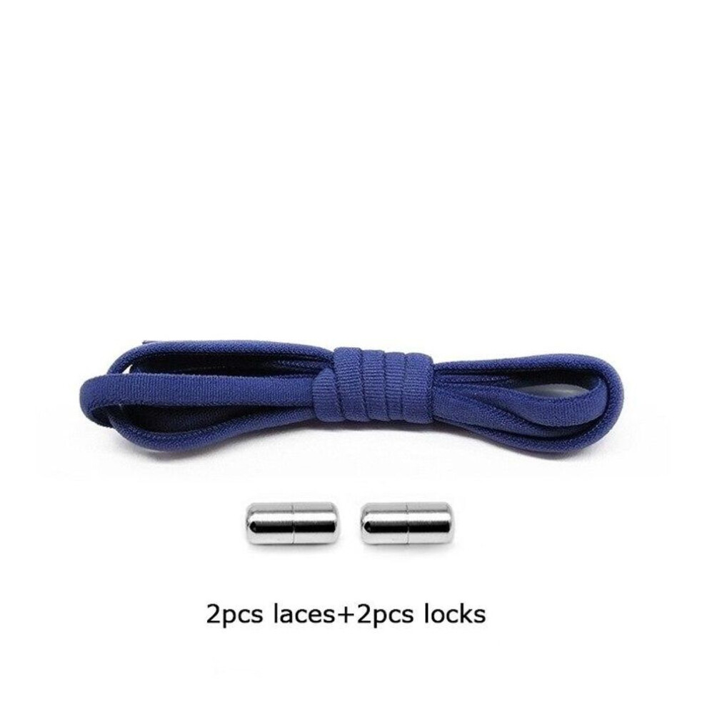 (navy) 1Pair New Shoelaces Without Ties For Kids Adult Quick Lazy Laces Women Men Metal Lock Elastic Shoe Laces Sneakers Shoe Strings